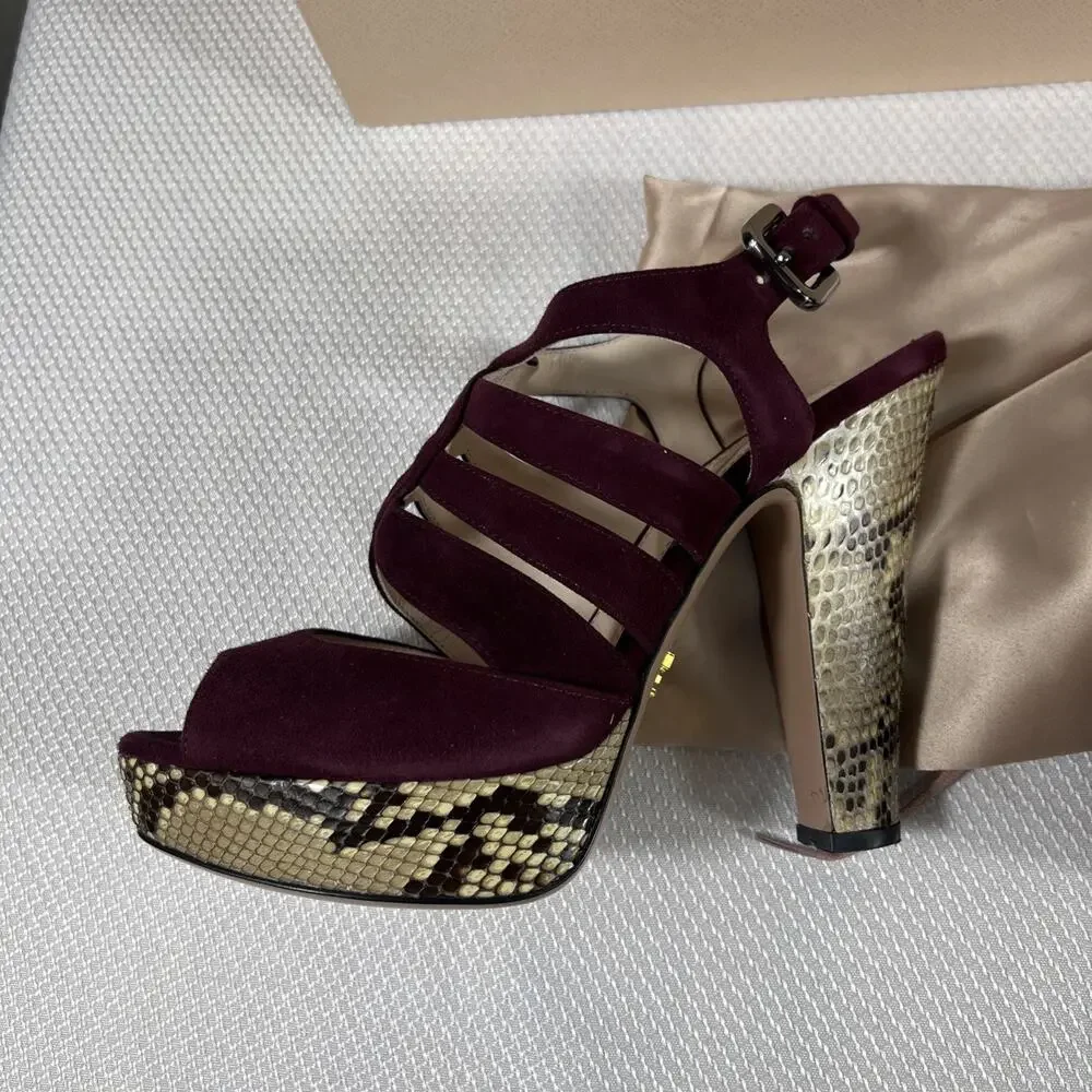 Prada Suede And Snakeskin Heels Sz 36 / US 5.5 w/‎ Dust Bag & Box